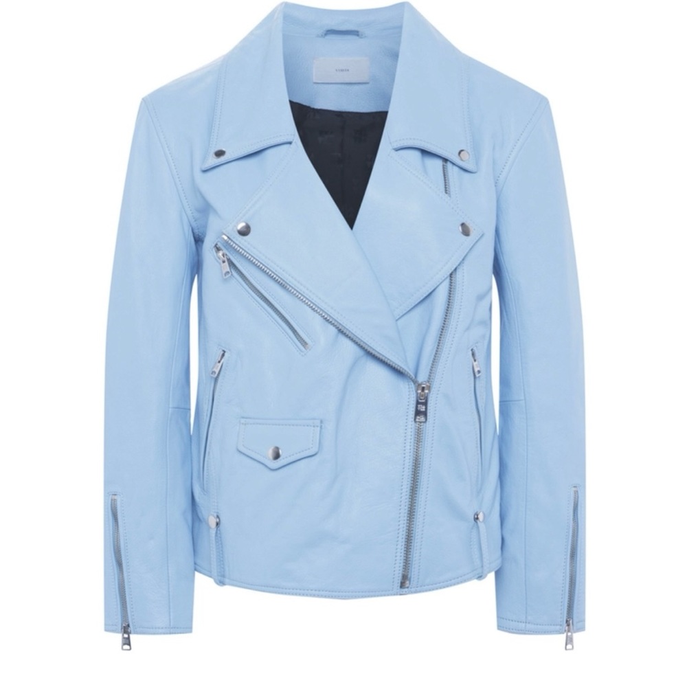 Genuine Leather Oversized Moto Jacket In Clear Sky